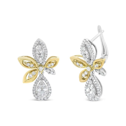 14K White and Yellow Gold 1.00 Cttw Round Pave-Set Diamond Teardrop and Marquise Shape Drop Dangle Earrings (H-I Color, SI1-SI2 Clarity) - Bijoux-NYC Direct