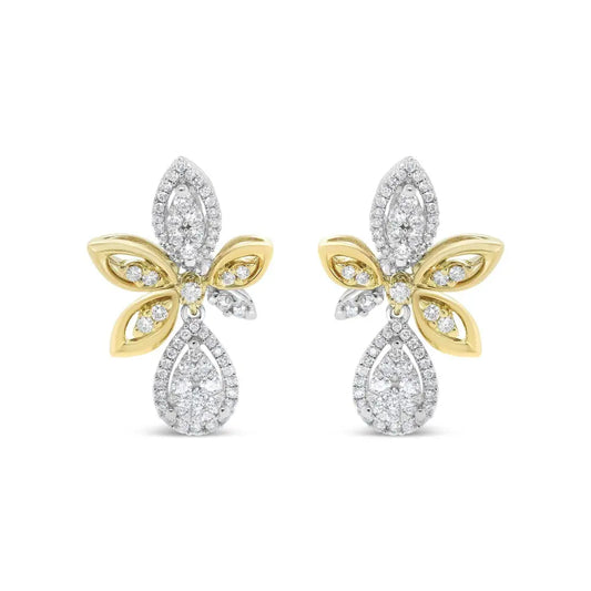 14K White and Yellow Gold 1.00 Cttw Round Pave-Set Diamond Teardrop and Marquise Shape Drop Dangle Earrings (H-I Color, SI1-SI2 Clarity) - Bijoux-NYC Direct