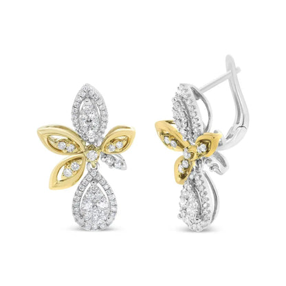 14K White and Yellow Gold 1.00 Cttw Round Pave-Set Diamond Teardrop and Marquise Shape Drop Dangle Earrings (H-I Color, SI1-SI2 Clarity) - Bijoux-NYC Direct