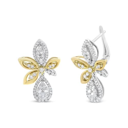 1.00 cttw diamond marquise and teardrop dangle earrings in 14k two tone gold bijoux-nyc direct