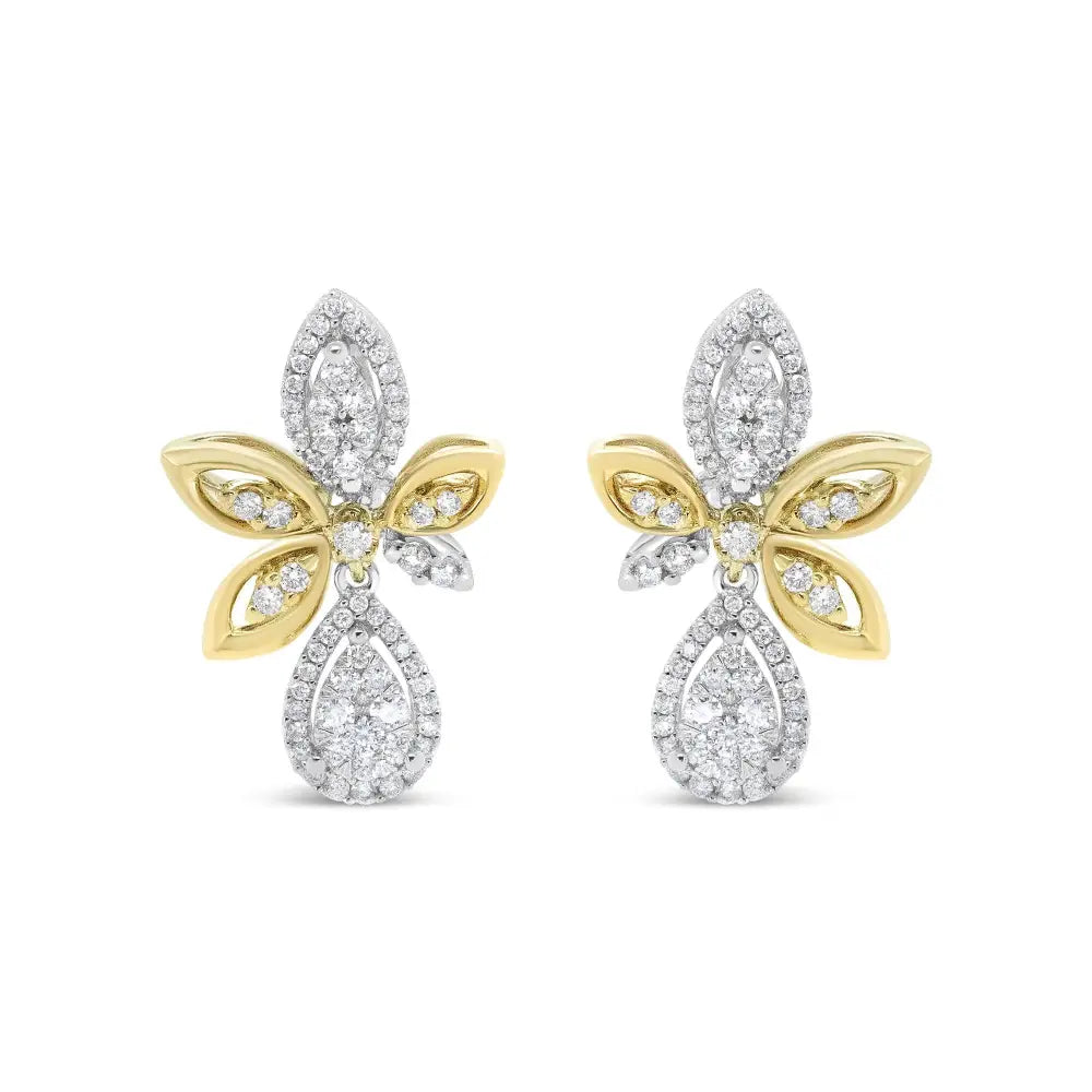 1.00 cttw diamond marquise and teardrop dangle earrings in 14k two tone gold bijoux-nyc direct