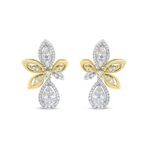 1.00 cttw diamond marquise and teardrop dangle earrings in 14k two tone gold bijoux-nyc direct