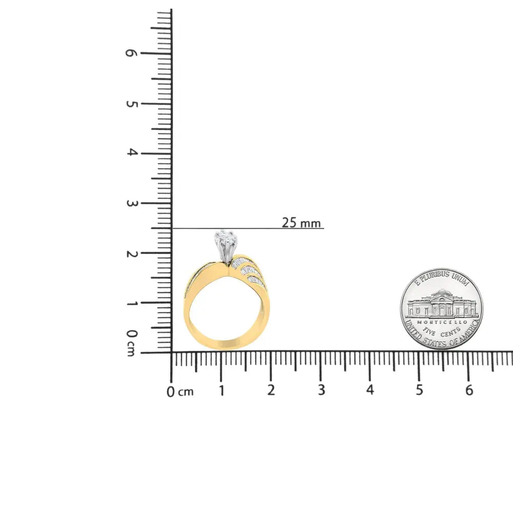 14K White and Yellow Gold 1 1/4 Cttw Pie and Baguette-Cut Diamond Marquise Shape Engagement Bypass Ring (H-I Color, VS1-VS2 Clarity) - Bijoux-NYC Direct