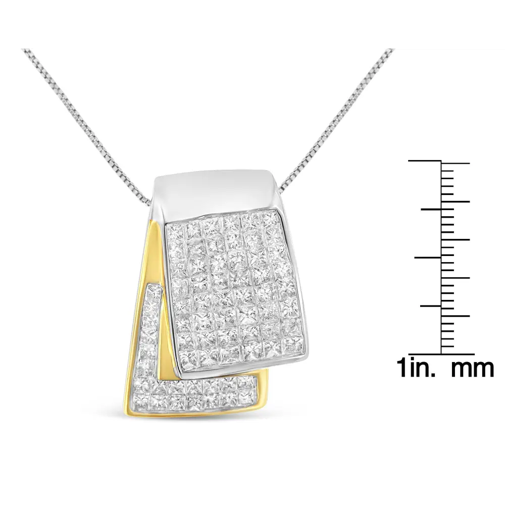 14K White and Yellow Gold 2.0 Cttw Princess Cut Diamond Two Tone Foldover Box Pendant 18” Box Chain Necklace (H-I Color, SI1-SI2 Clarity) - Bijoux-NYC Direct