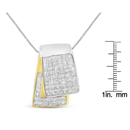 14K White and Yellow Gold 2.0 Cttw Princess Cut Diamond Two Tone Foldover Box Pendant 18” Box Chain Necklace (H-I Color, SI1-SI2 Clarity) - Bijoux-NYC Direct
