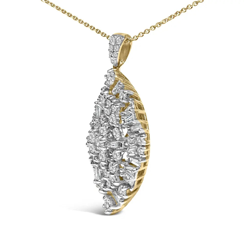 14k white and yellow gold 2.00 cttw diamond cluster pear shaped pendant necklace (g h color si2 i1 clarity) 20’’ inches