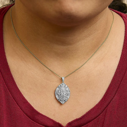 14k white and yellow gold 2.00 cttw diamond cluster pear shaped pendant necklace (g h color si2 i1 clarity) 20’’ inches
