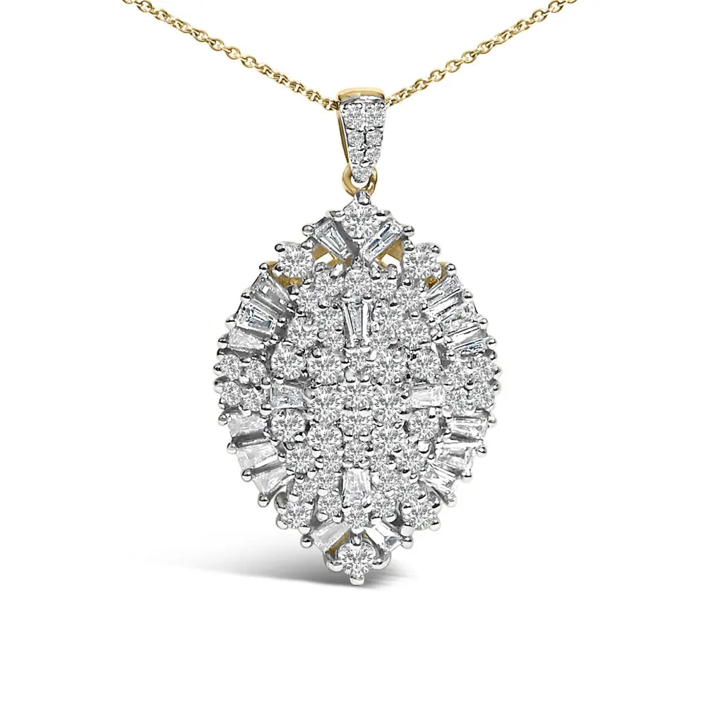 14k white and yellow gold 2.00 cttw diamond cluster pear shaped pendant necklace (g h color si2 i1 clarity) 20’’ inches