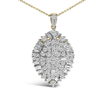 14k white and yellow gold 2.00 cttw diamond cluster pear shaped pendant necklace (g h color si2 i1 clarity) 20’’ inches