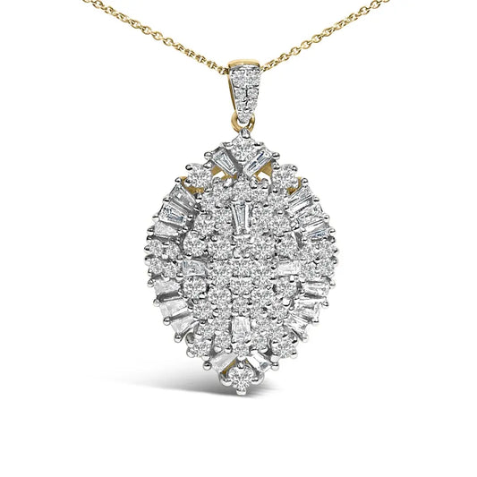 14k white and yellow gold 2.00 cttw diamond cluster pear shaped pendant necklace (g h color si2 i1 clarity) 20’’ inches