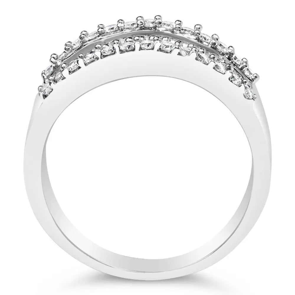 14K White Gold 1.0 Cttw 4 Row Round Baguette Diamond Band Ring (H-I Color, SI1-SI2 Clarity) - Ring Size 7 - Bijoux-NYC Direct