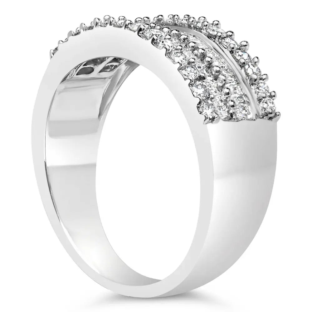 14K White Gold 1.0 Cttw 4 Row Round Baguette Diamond Band Ring (H-I Color, SI1-SI2 Clarity) - Ring Size 7 - Bijoux-NYC Direct