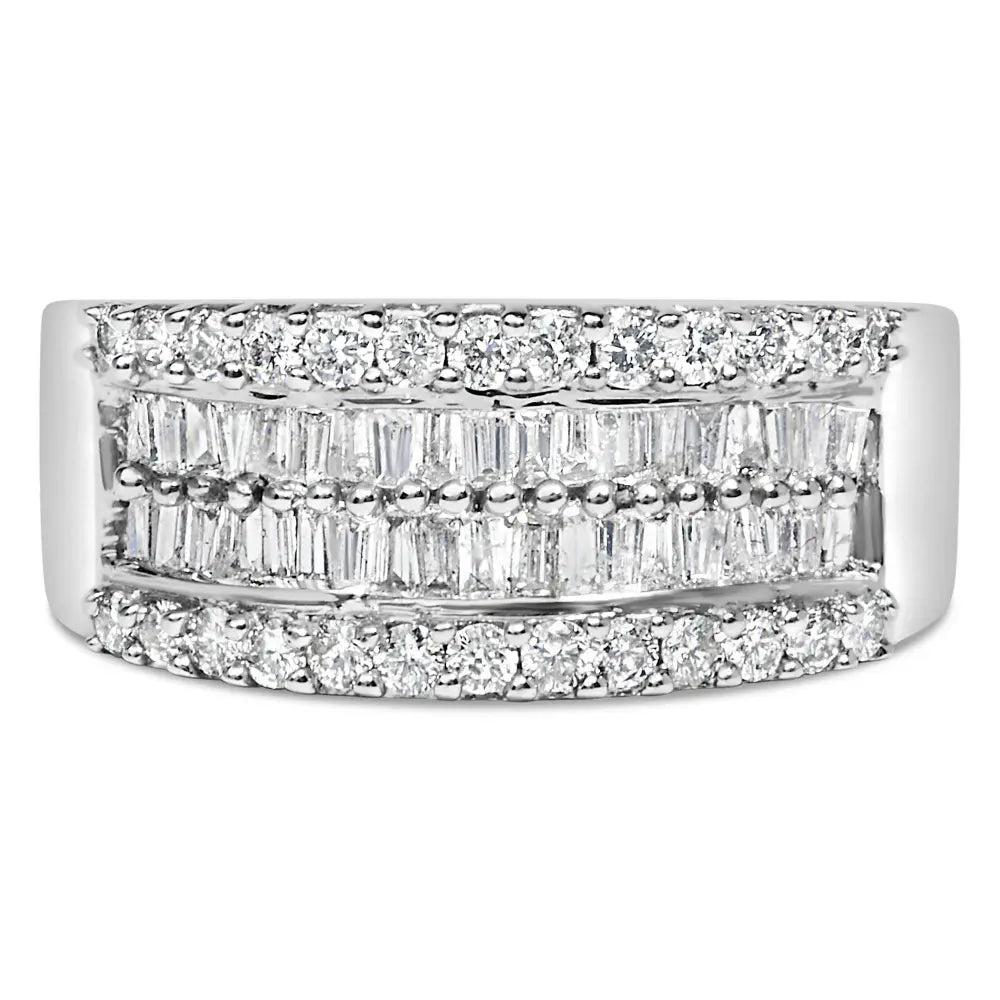 14K White Gold 1.0 Cttw 4 Row Round Baguette Diamond Band Ring (H-I Color, SI1-SI2 Clarity) - Ring Size 7 - Bijoux-NYC Direct