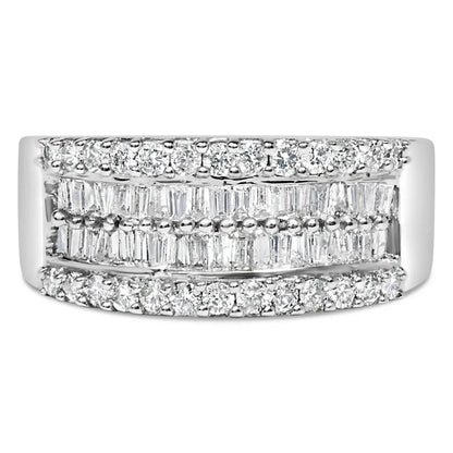 14K White Gold 1.0 Cttw 4 Row Round Baguette Diamond Band Ring (H-I Color, SI1-SI2 Clarity) - Ring Size 7 - Bijoux-NYC Direct