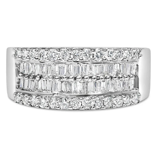 14K White Gold 1.0 Cttw 4 Row Round Baguette Diamond Band Ring (H-I Color, SI1-SI2 Clarity) - Ring Size 7 - Bijoux-NYC Direct