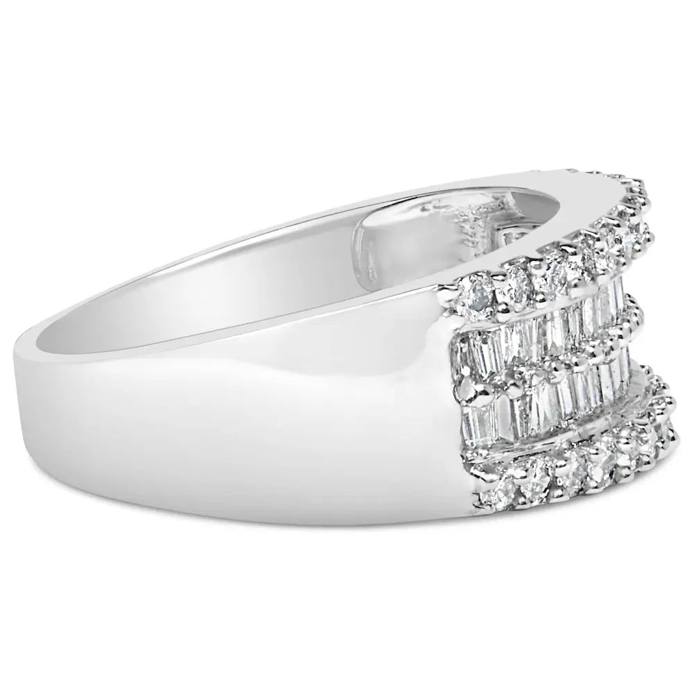 14K White Gold 1.0 Cttw 4 Row Round Baguette Diamond Band Ring (H-I Color, SI1-SI2 Clarity) - Ring Size 7 - Bijoux-NYC Direct