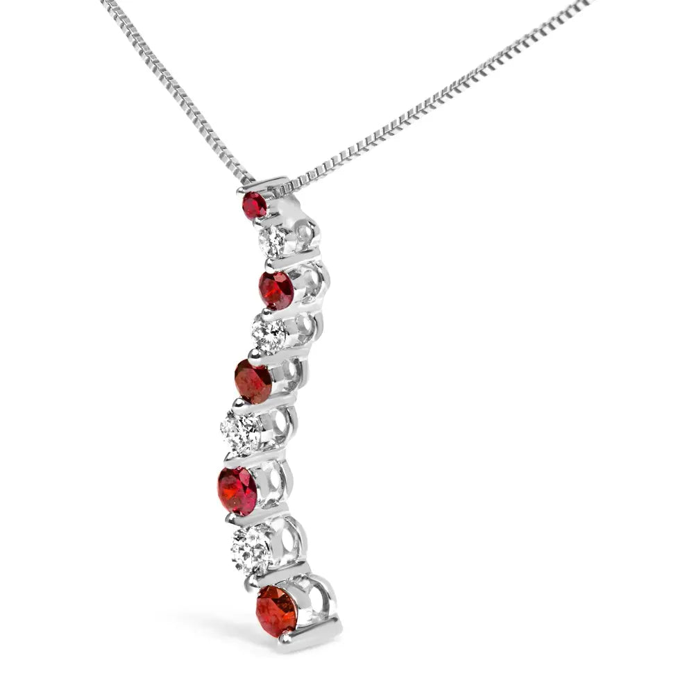 14k white gold 1.0 cttw alternating treated red and diamond journey 18’’ pendant necklace (h i color i1 i2 clarity)
