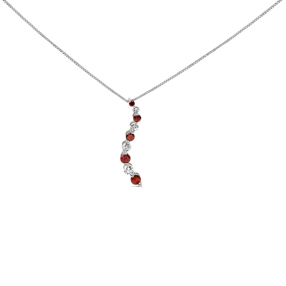 14k white gold 1.0 cttw alternating treated red and diamond journey 18’’ pendant necklace (h i color i1 i2 clarity)