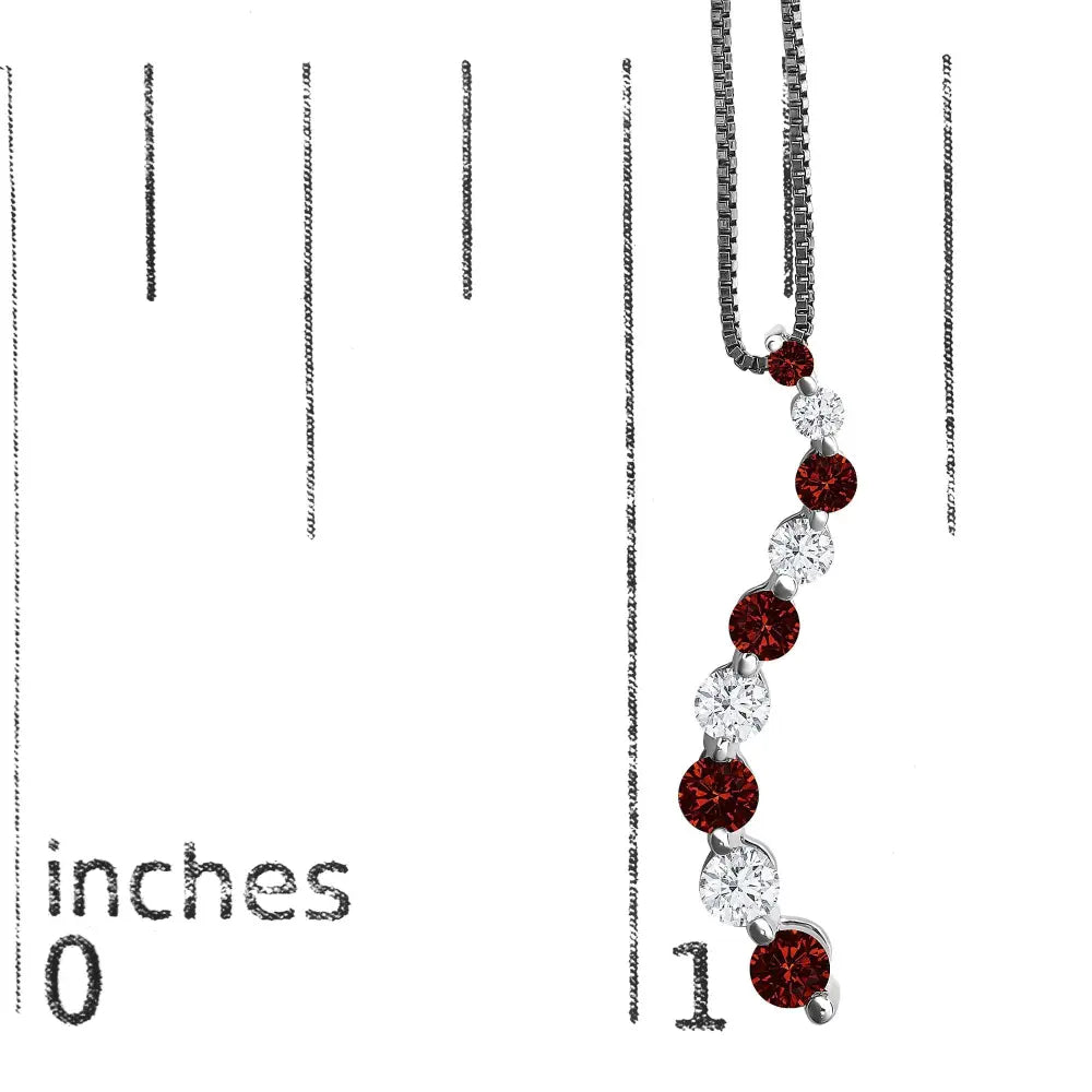 14k white gold 1.0 cttw alternating treated red and diamond journey 18’’ pendant necklace (h i color i1 i2 clarity)