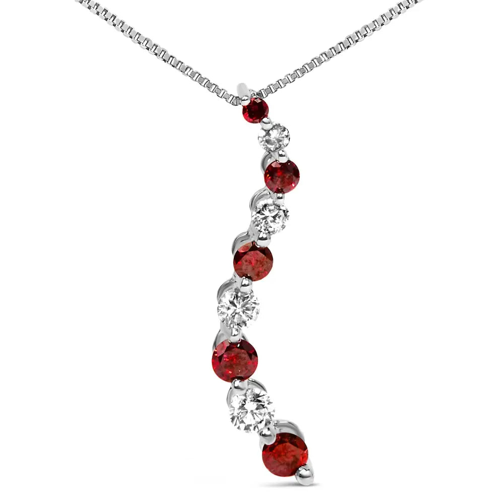 14k white gold 1.0 cttw alternating treated red and diamond journey 18’’ pendant necklace (h i color i1 i2 clarity)