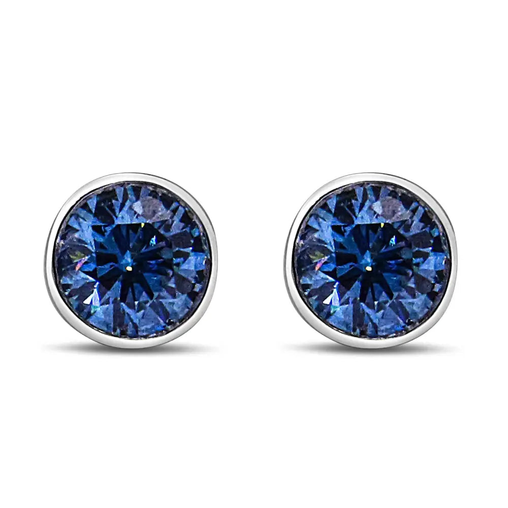 14K White Gold 1.0 Cttw Blue Lab Grown Diamond Screw-Back Classic Bezel Solitaire Stud Earrings (Blue Color, VS2-SI1 Clarity) - Bijoux-NYC Direct