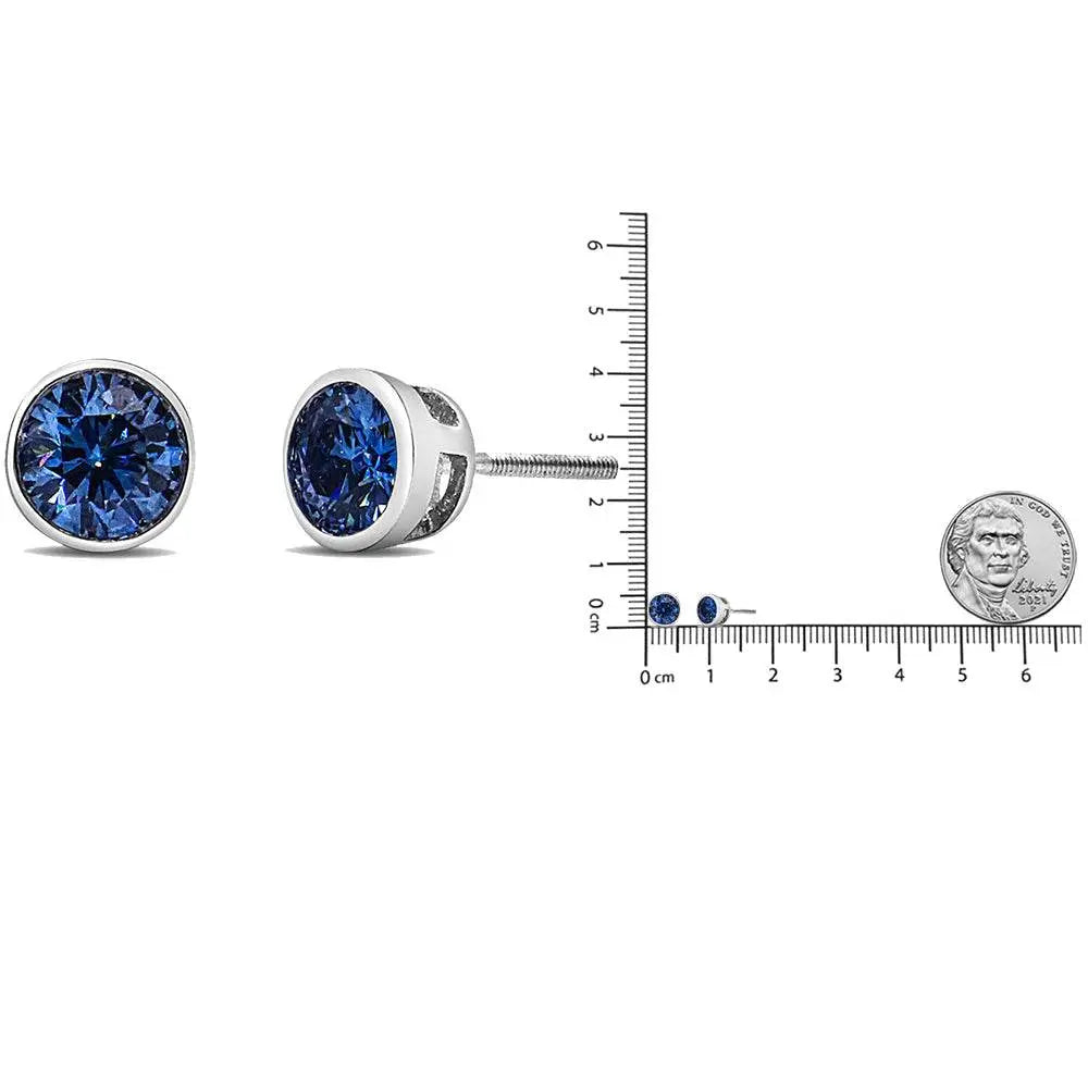 14K White Gold 1.0 Cttw Blue Lab Grown Diamond Screw-Back Classic Bezel Solitaire Stud Earrings (Blue Color, VS2-SI1 Clarity) - Bijoux-NYC Direct