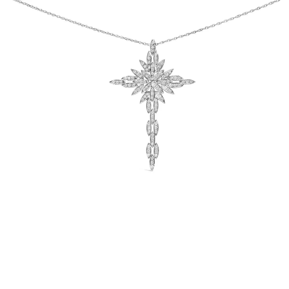 14k white gold 1.0 cttw cocktail cluster cross 18’’ pendant necklace (h i color si1 si2 clarity) necklaces/pendant/pendant