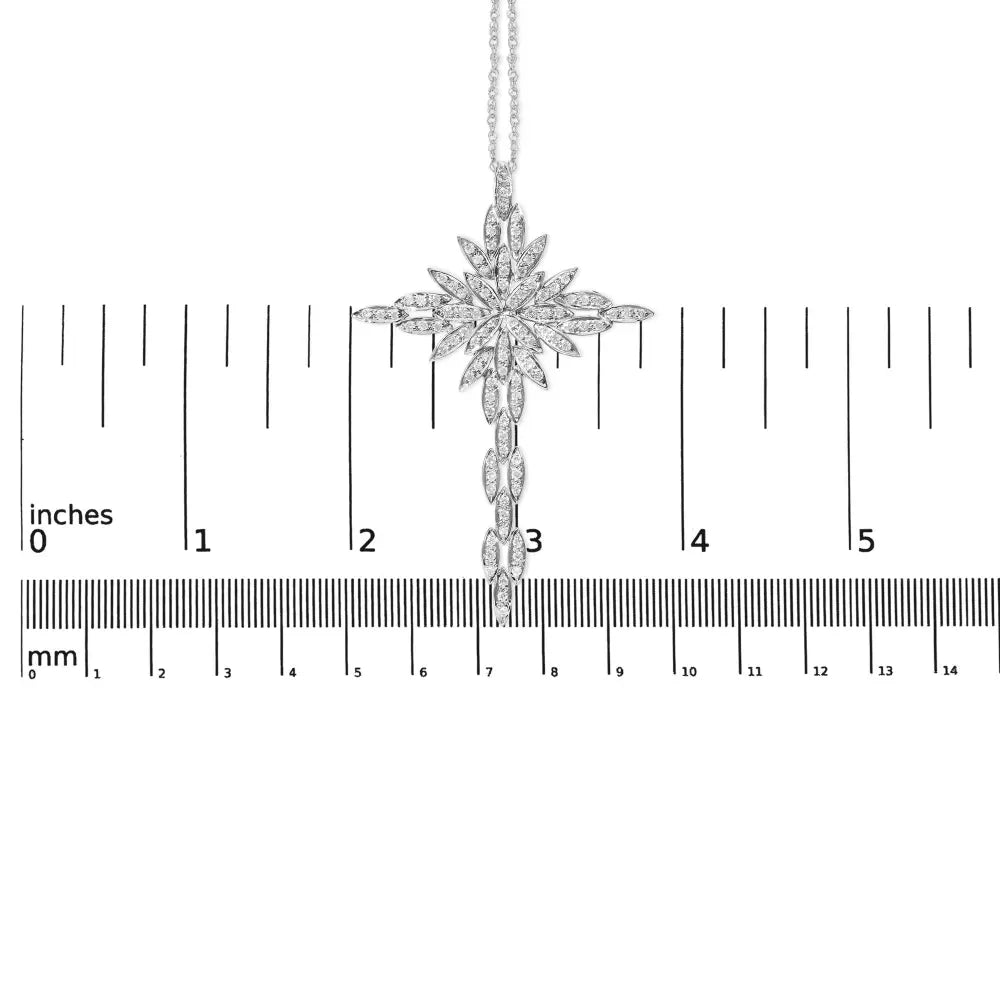 14k white gold 1.0 cttw cocktail cluster cross 18’’ pendant necklace (h i color si1 si2 clarity) necklaces/pendant/pendant