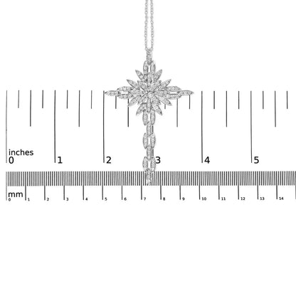 14k white gold 1.0 cttw cocktail cluster cross 18’’ pendant necklace (h i color si1 si2 clarity) necklaces/pendant/pendant