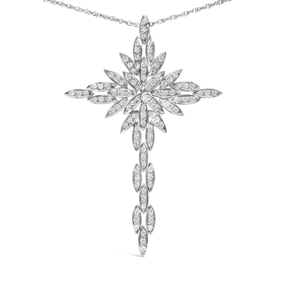 14k white gold 1.0 cttw cocktail cluster cross 18’’ pendant necklace (h i color si1 si2 clarity) necklaces/pendant/pendant