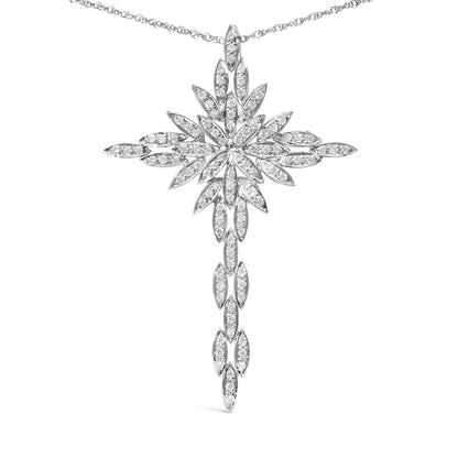 14k white gold 1.0 cttw cocktail cluster cross 18’’ pendant necklace (h i color si1 si2 clarity) necklaces/pendant/pendant