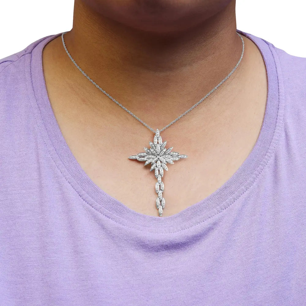 14k white gold 1.0 cttw cocktail cluster cross 18’’ pendant necklace (h i color si1 si2 clarity) necklaces/pendant/pendant