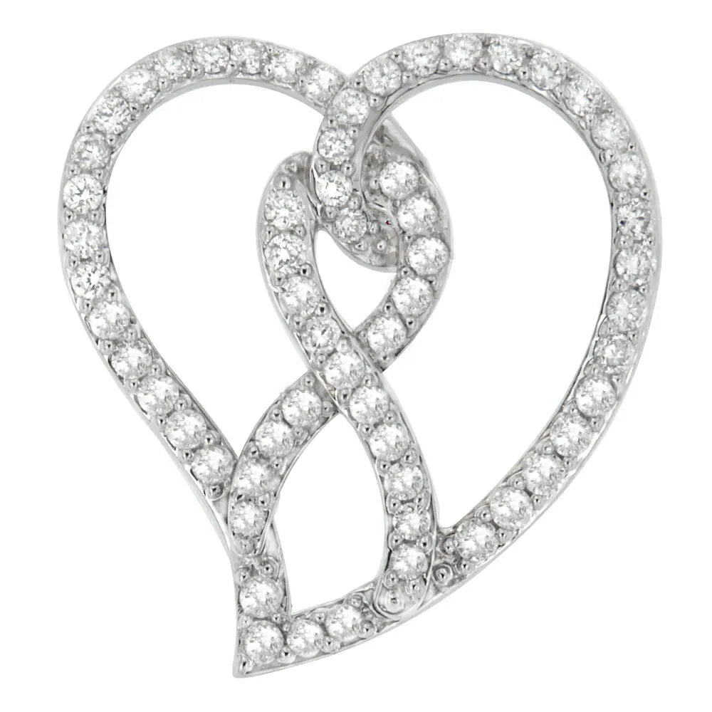 14k white gold 1.0 cttw diamond awareness ribbon & open heart 18’’ pendant necklace (h i color i1 i2 clarity)