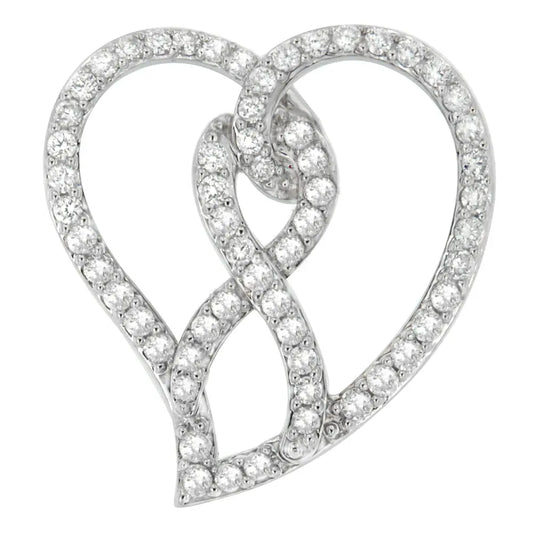 14k white gold 1.0 cttw diamond awareness ribbon & open heart 18’’ pendant necklace (h i color i1 i2 clarity)