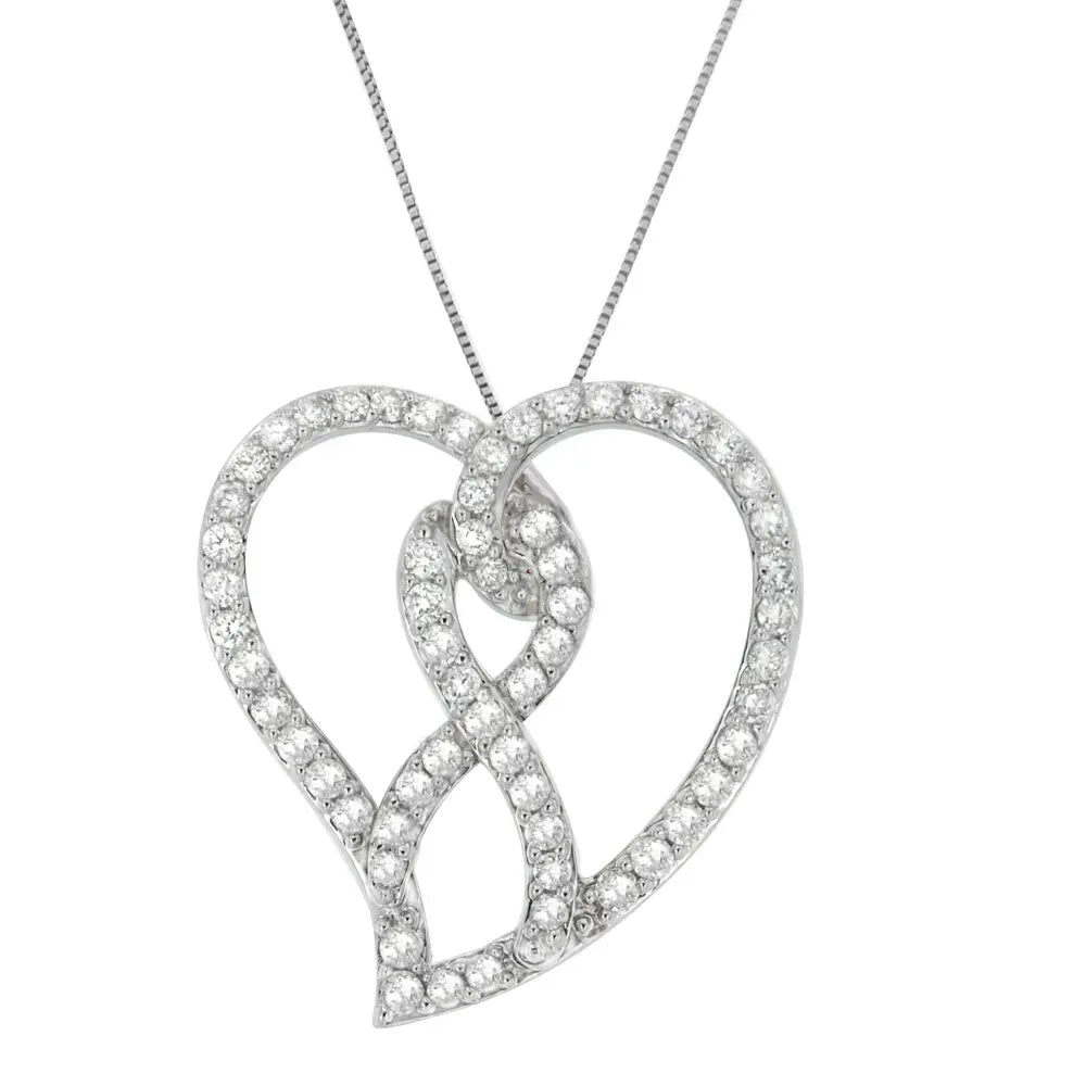 14k white gold 1.0 cttw diamond awareness ribbon & open heart 18’’ pendant necklace (h i color i1 i2 clarity)