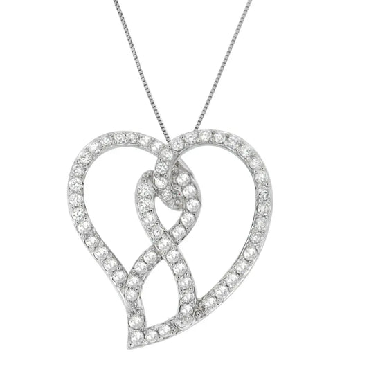 14k white gold 1.0 cttw diamond awareness ribbon & open heart 18’’ pendant necklace (h i color i1 i2 clarity)