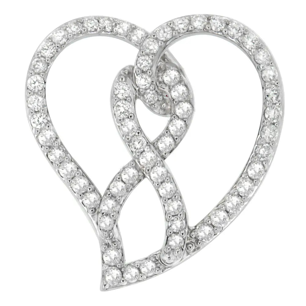 14k white gold 1.0 cttw diamond awareness ribbon heart pendant necklace bijoux-nyc direct