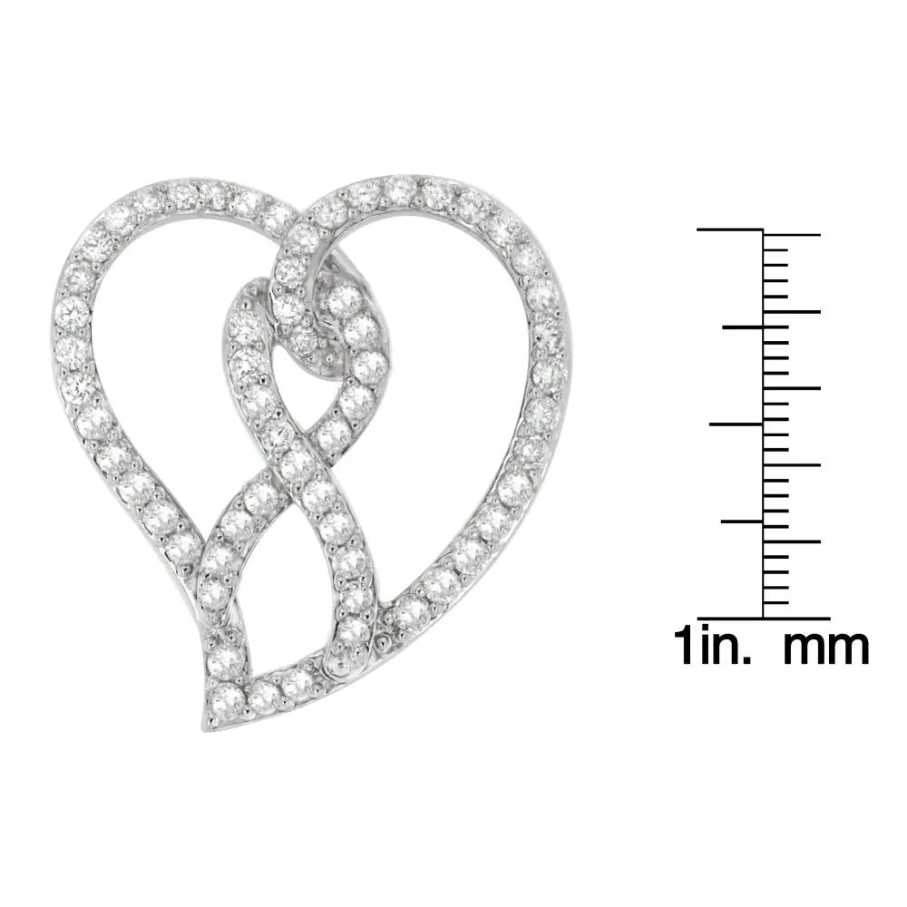14k white gold 1.0 cttw diamond awareness ribbon heart pendant necklace bijoux-nyc direct