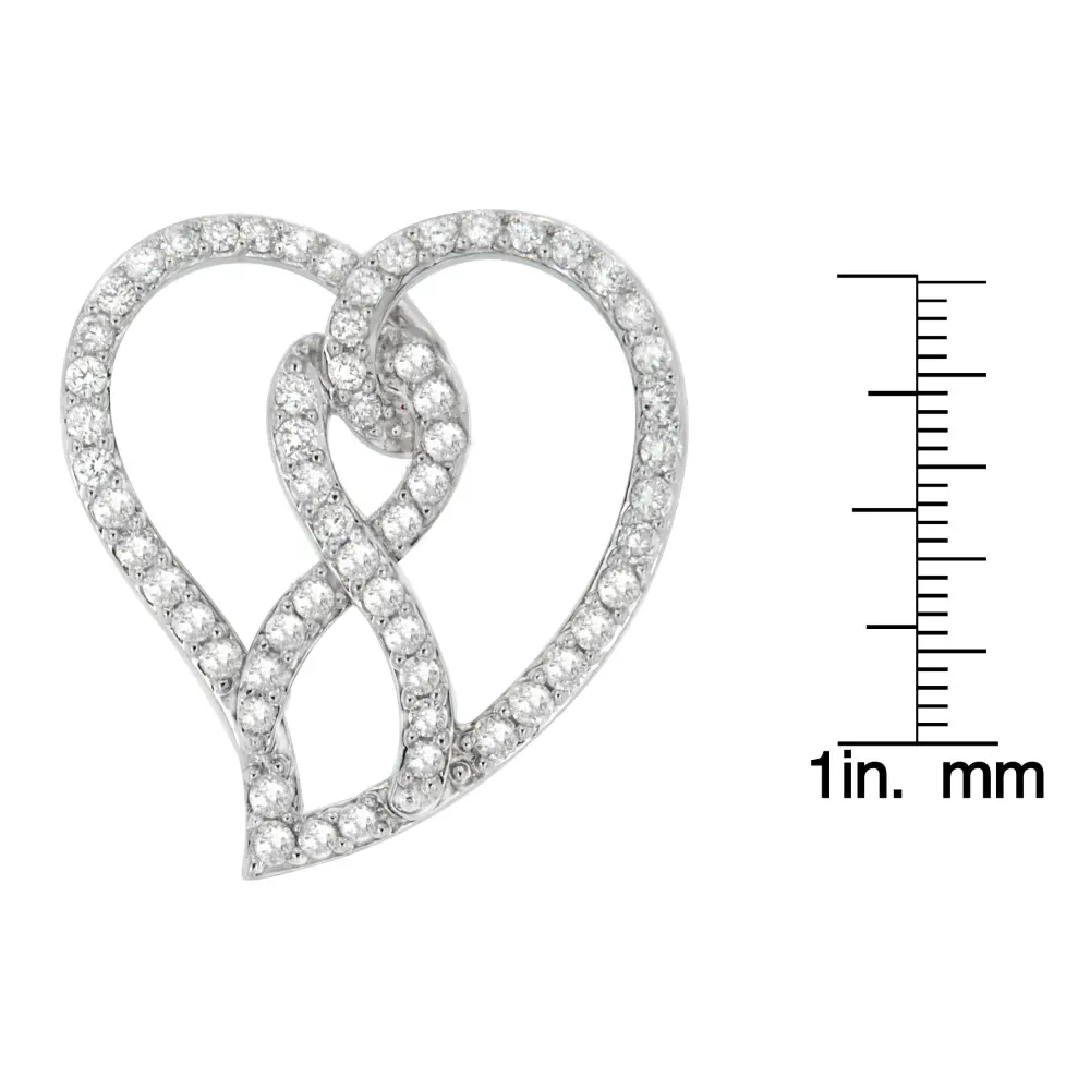 14k white gold 1.0 cttw diamond awareness ribbon & open heart 18’’ pendant necklace (h i color i1 i2 clarity)