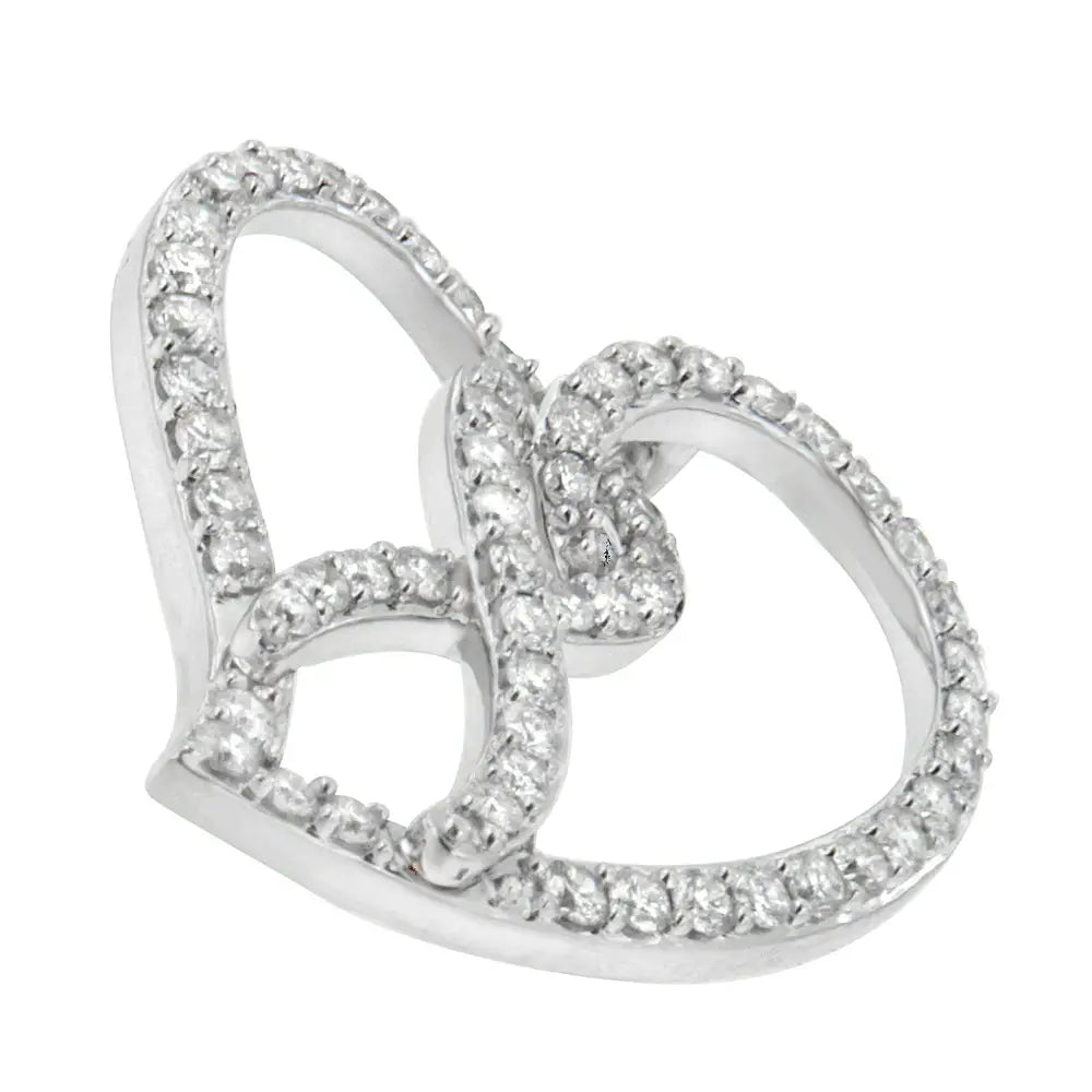 14k white gold 1.0 cttw diamond awareness ribbon heart pendant necklace bijoux-nyc direct