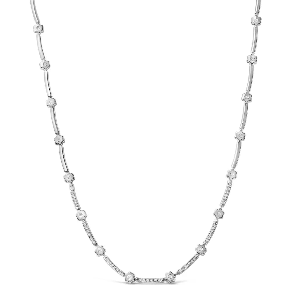 14k white gold 1.0 cttw diamond flower and bar station necklace bijoux-nyc direct
