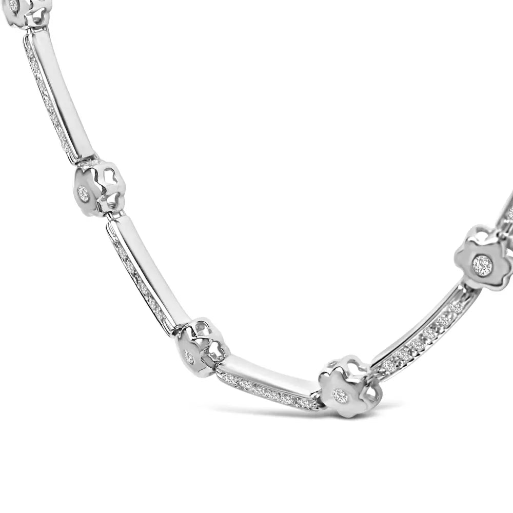 14k white gold 1.0 cttw diamond flower and bar station necklace bijoux-nyc direct