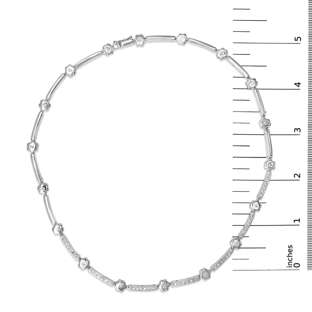 14k white gold 1.0 cttw diamond flower and bar station necklace bijoux-nyc direct