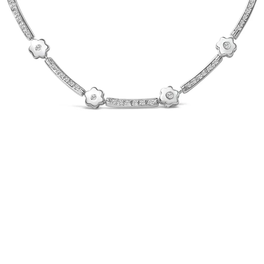 14k white gold 1.0 cttw diamond flower and bar station necklace bijoux-nyc direct