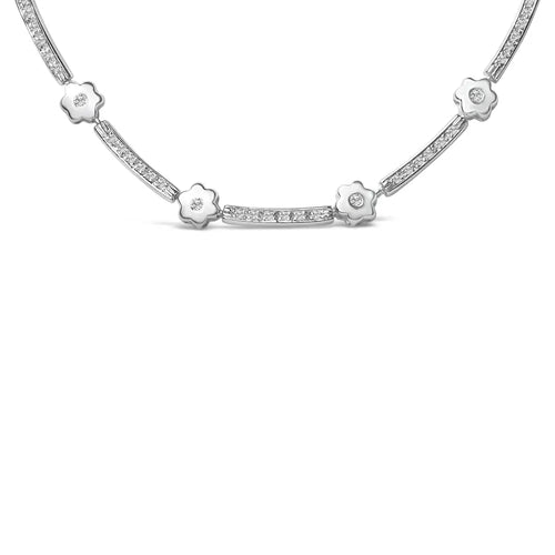 1.0 cttw diamond flower and bar station necklace in 14k white gold bijoux-nyc direct