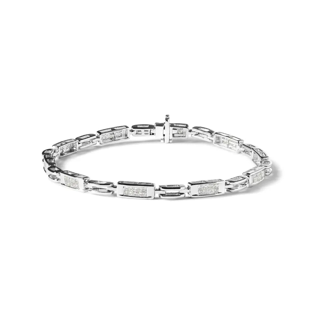 14k white gold 1ct princess diamond invisible set link tennis bracelet bijoux-nyc direct