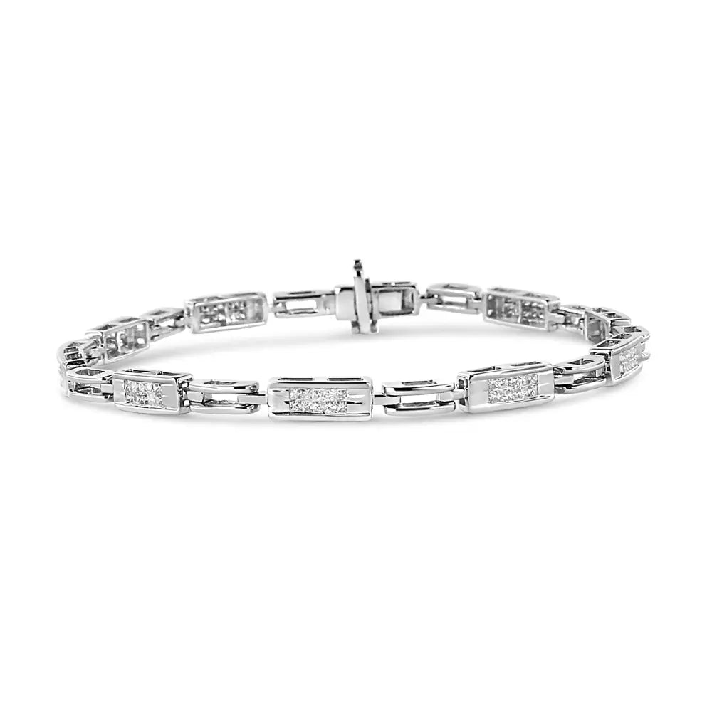 14k white gold 1ct princess diamond invisible set link tennis bracelet bijoux-nyc direct