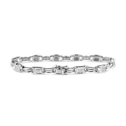 14k white gold 1.0 cttw invisible set princess diamond alternating link tennis bracelet (i j color i1 i2 clarity) 7.25’’