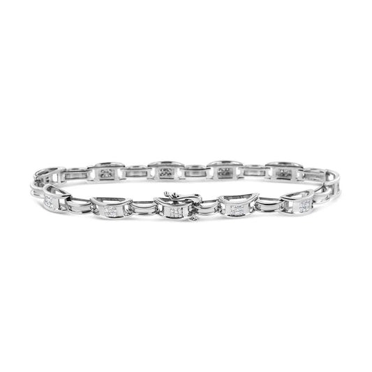14k white gold 1.0 cttw invisible set princess diamond alternating link tennis bracelet (i j color i1 i2 clarity) 7.25’’