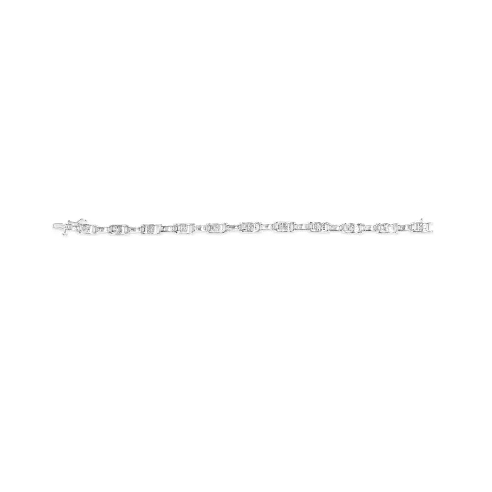 14k white gold 1.0 cttw invisible set princess diamond alternating link tennis bracelet (i j color i1 i2 clarity) 7.25’’